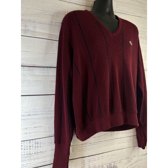 Izod Lacoste Sweater Men's L Burgundy V-Neck Orlon Acrylic Made in USA Preppy - Picture 2 of 11